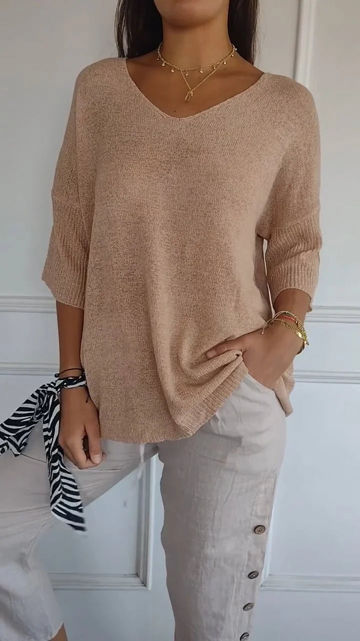 Kit 3 Blusas Malu® Malha Leve – Decote V Elegante