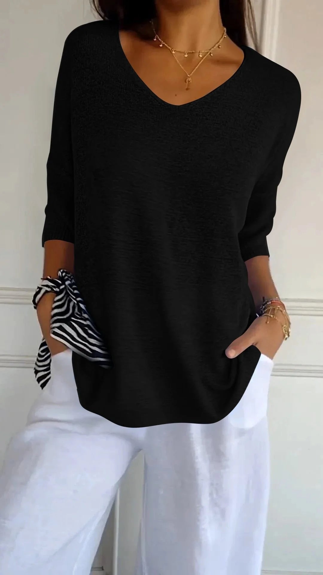 Kit 3 Blusas Malu® Malha Leve – Decote V Elegante