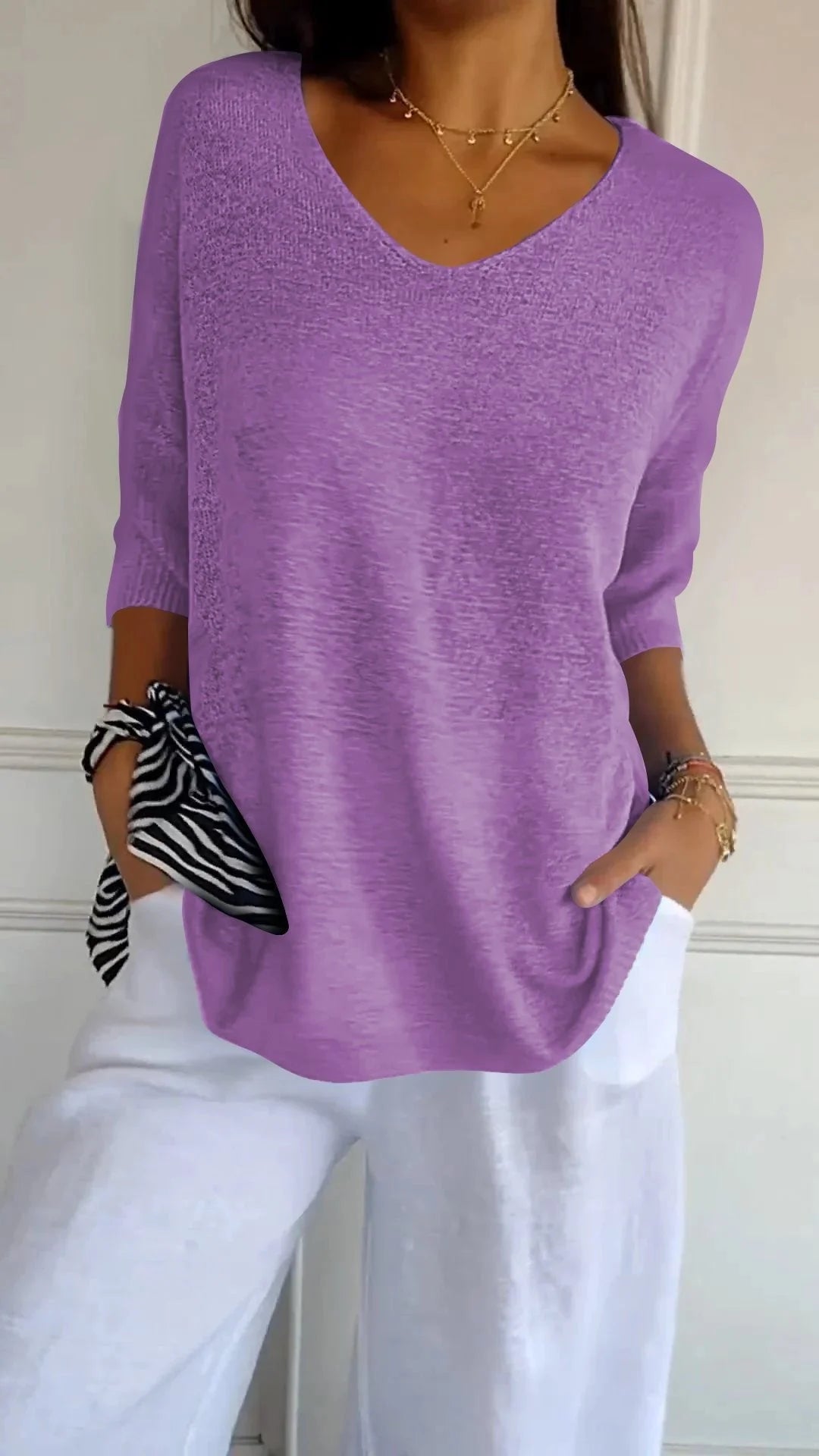 Kit 3 Blusas Malu® Malha Leve – Decote V Elegante