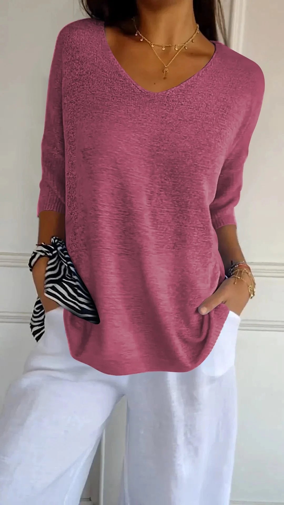 Kit 3 Blusas Malu® Malha Leve – Decote V Elegante