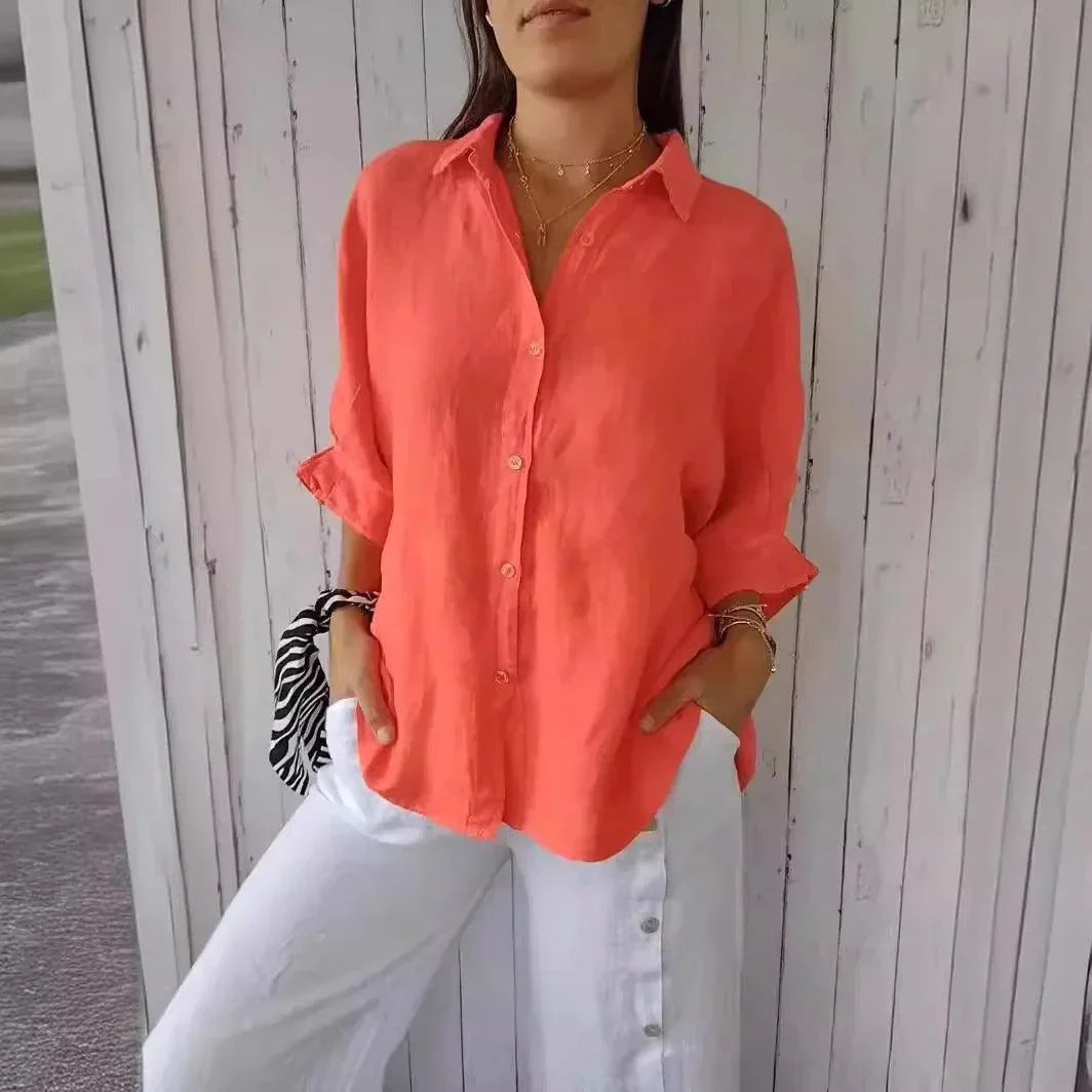 (Promoção Compre 1 e Leve 2) Camisa Cassandra™ em Linho de Algodão / Caimento Soltinho para uma Sensação Agradável no Seu Dia a Dia!